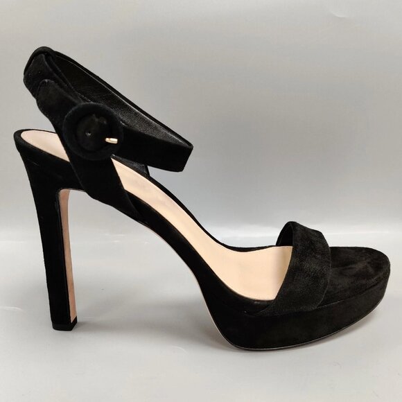 $395 VERONICA BEARD Darcelle Ankle Strap Stiletto Sandals Heels Black Suede 9 - Picture 3 of 16